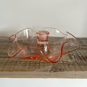 Pink depression glass ruffled candle holder
